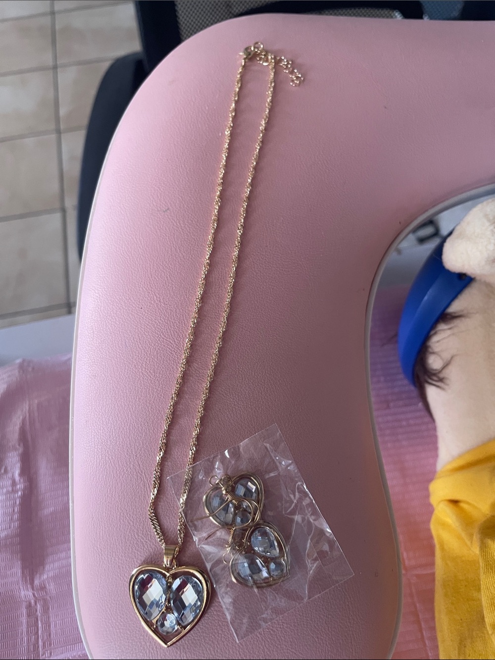 Gold Heart Crystal Pendant Necklace and Earrings Set
